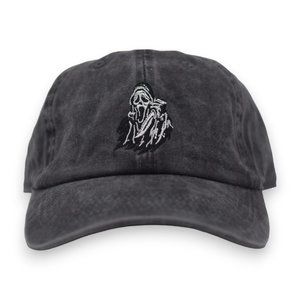 Ghostface Embroidered Unstructured Adjustable Pigment Dyed Style Dad Hat - BLACK